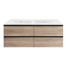 NELSON 1200X460X580MM PLYWOOD WALL HUNG VANITY - BLACK AND LIGHT OAK WITH DOUBLE CERAMIC TOP - NZHomeware