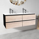 NELSON 1200X460X580MM PLYWOOD WALL HUNG VANITY - BLACK AND LIGHT OAK WITH DOUBLE CERAMIC TOP - NZHomeware