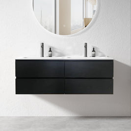 NELSON 1200X460X580MM PLYWOOD WALL HUNG VANITY - BLACK WITH DOUBLE CERAMIC TOP - NZHomeware