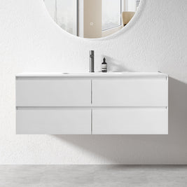 NELSON 1200X460X580MM PLYWOOD WALL HUNG VANITY - GLOSS WHITE WITH CERAMIC TOP - NZHomeware