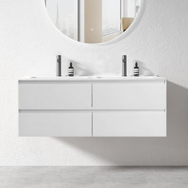 NELSON 1200X460X580MM PLYWOOD WALL HUNG VANITY - GLOSS WHITE WITH DOUBLE CERAMIC TOP - NZHomeware