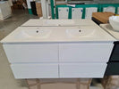 NELSON 1200X460X580MM PLYWOOD WALL HUNG VANITY - GLOSS WHITE WITH DOUBLE CERAMIC TOP - NZHomeware