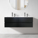 NELSON 1500X460X580MM PLYWOOD WALL HUNG VANITY - BLACK WITH DOUBLE CERAMIC TOP - NZHomeware