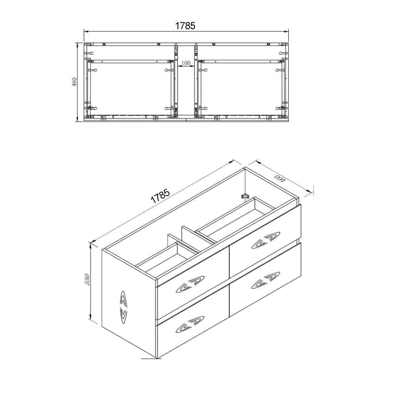 NELSON 1800mm Plywood Wall Hung Vanity - Black size guide 1