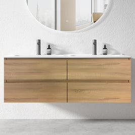 NELSON 1800X460X580MM PLYWOOD WALL HUNG VANITY - LIGHT OAK WITH DOUBLE POLYMARBLE TOP - NZHomeware
