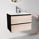 NELSON 600X460X580MM PLYWOOD WALL HUNG VANITY - BLACK AND LIGHT OAK WITH CERAMIC TOP - NZHomeware