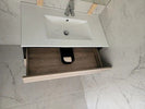 NELSON 600X460X580MM PLYWOOD WALL HUNG VANITY - BLACK AND LIGHT OAK WITH CERAMIC TOP - NZHomeware