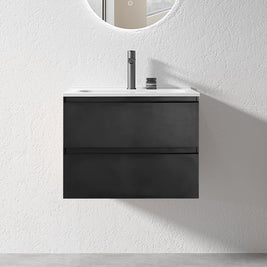 NELSON 600X460X580MM PLYWOOD WALL HUNG VANITY - BLACK WITH CERAMIC TOP - NZHomeware