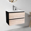 NELSON 750X460X580MM PLYWOOD WALL HUNG VANITY - BLACK AND LIGHT OAK WITH CERAMIC TOP - NZHomeware