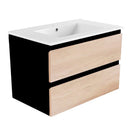NELSON 750X460X580MM PLYWOOD WALL HUNG VANITY - BLACK AND LIGHT OAK WITH CERAMIC TOP - NZHomeware