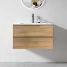 NELSON 750X460X580MM PLYWOOD WALL HUNG VANITY - LIGHT OAK WITH CERAMIC TOP - NZHomeware