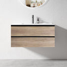 NELSON 900X460X580MM PLYWOOD WALL HUNG VANITY - BLACK AND LIGHT OAK WITH CERAMIC TOP - NZHomeware