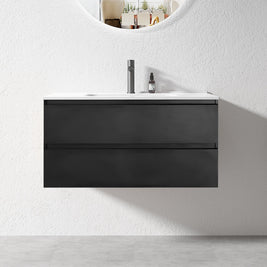 NELSON 900X460X580MM PLYWOOD WALL HUNG VANITY - BLACK WITH CERAMIC TOP - NZHomeware