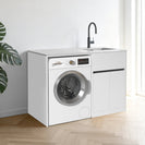 1200MM White Laundry Tub - Plywood Cabinet&Marble Bench with Sink - NZHomeware