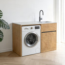 1200MM Laundry Station with Engineered Stone Top and Stainless Steel Sink - Light Oak - NZHomeware