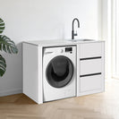 1300MM White Laundry Tub - Plywood Cabinet&Marble Bench with Sink - NZHomeware