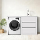 1500MM White Laundry Tub - Plywood Cabinet&Marble Bench with Sink - NZHomeware