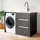 1500MM Dark Oak Laundry Tub - Plywood Cabinet&Marble Bench with Sink - NZHomeware