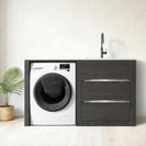 1500MM Dark Oak Laundry Tub - Plywood Cabinet&Marble Bench with Sink - NZHomeware