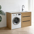 1500MM Light Oak Laundry Tub - Plywood Cabinet&Marble Bench with Sink - NZHomeware