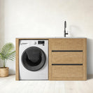 1500MM Light Oak Laundry Tub - Plywood Cabinet&Marble Bench with Sink - NZHomeware