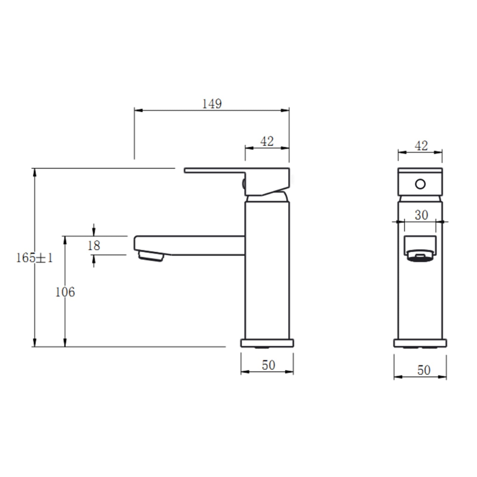 Ottimo Nero Black Basin Mixer Tap Black Taps Bathroom Tapware size guide 1