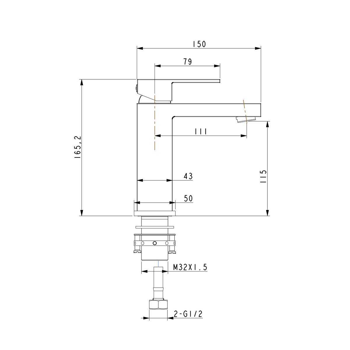 Ottimo Chrome Bathroom Basin Mixer Tapware size guide 1