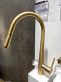 Pentro Round Brushed Yellow Gold 360 degree Swivel Pull Out Kitchen Sink Mixer Tap - NZHomeware