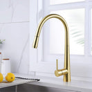 Pentro Round Brushed Yellow Gold 360 degree Swivel Pull Out Kitchen Sink Mixer Tap - NZHomeware