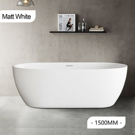 1500x820x580mm Matt White Oval Bathtub Freestanding Acrylic Apron Bath Tub - NZHomeware