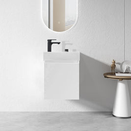 PICCOLO 420X220X500MM PLYWOOD WALL HUNG VANITY - WHITE GLOSS WITH CERAMIC TOP - NZHomeware