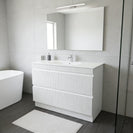 FLORAN 1200MM Plywood Fluted Floor Standing Vanity Double Bowl - Matte White - NZHomeware