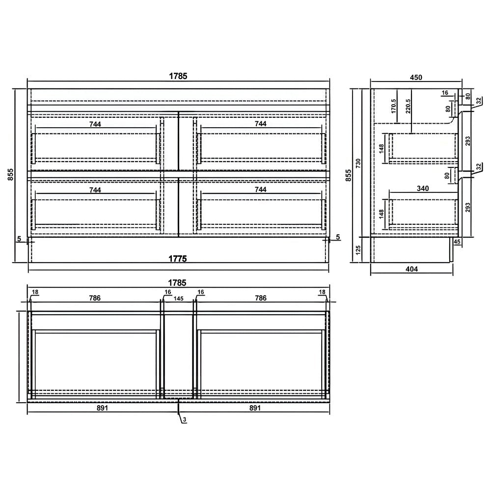 POLO 1800MM Plywood Floor Standing Vanity - Gloss White Double Bowl size guide 2