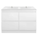 POLO 1800X450X850MM PLYWOOD FLOOR STANDING VANITY - GLOSS WHITE WITH DOUBLE POLYMARBLE TOP - NZHomeware