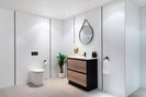 POLO 600X460X850MM PLYWOOD FLOOR STANDING VANITY - BLACK AND LIGHT OAK WITH CERAMIC TOP - NZHomeware
