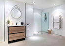 POLO 600X460X850MM PLYWOOD FLOOR STANDING VANITY - BLACK AND LIGHT OAK WITH CERAMIC TOP - NZHomeware