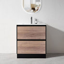 POLO 600X460X850MM PLYWOOD FLOOR STANDING VANITY - BLACK AND LIGHT OAK WITH CERAMIC TOP - NZHomeware