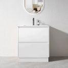 POLO 600X460X850MM PLYWOOD FLOOR STANDING VANITY - GLOSS WHITE WITH CERAMIC TOP - NZHomeware