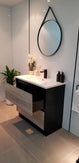 POLO 750X460X850MM PLYWOOD FLOOR STANDING VANITY - BLACK AND LIGHT OAK WITH CERAMIC TOP - NZHomeware