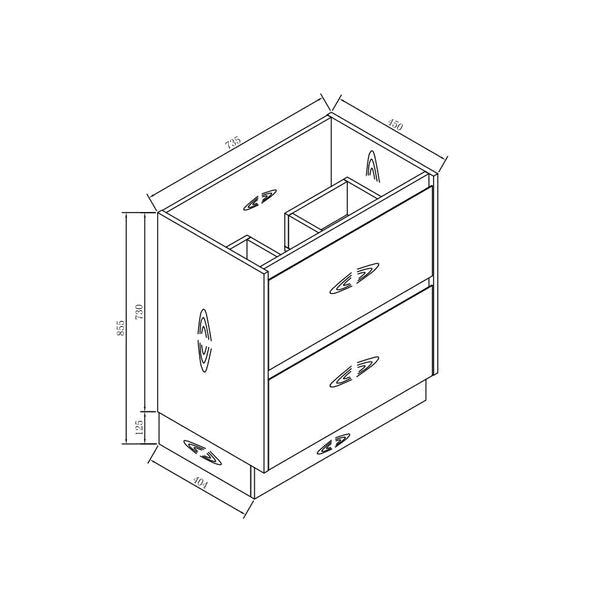 POLO 750MM Plywood Floor Standing Vanity - Light Oak size guide 2