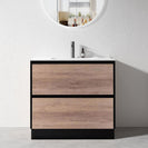 POLO 900X460X850MM PLYWOOD FLOOR STANDING VANITY - BLACK AND LIGHT OAK WITH CERAMIC TOP - NZHomeware