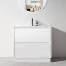 POLO 900X460X850MM PLYWOOD FLOOR STANDING VANITY - WHITE GLOSS WITH CERAMIC TOP - NZHomeware