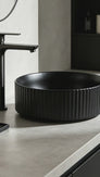 360*360*115mm Bathroom Fluted Matt Black Circle Basin Ceramic Wash Basin
