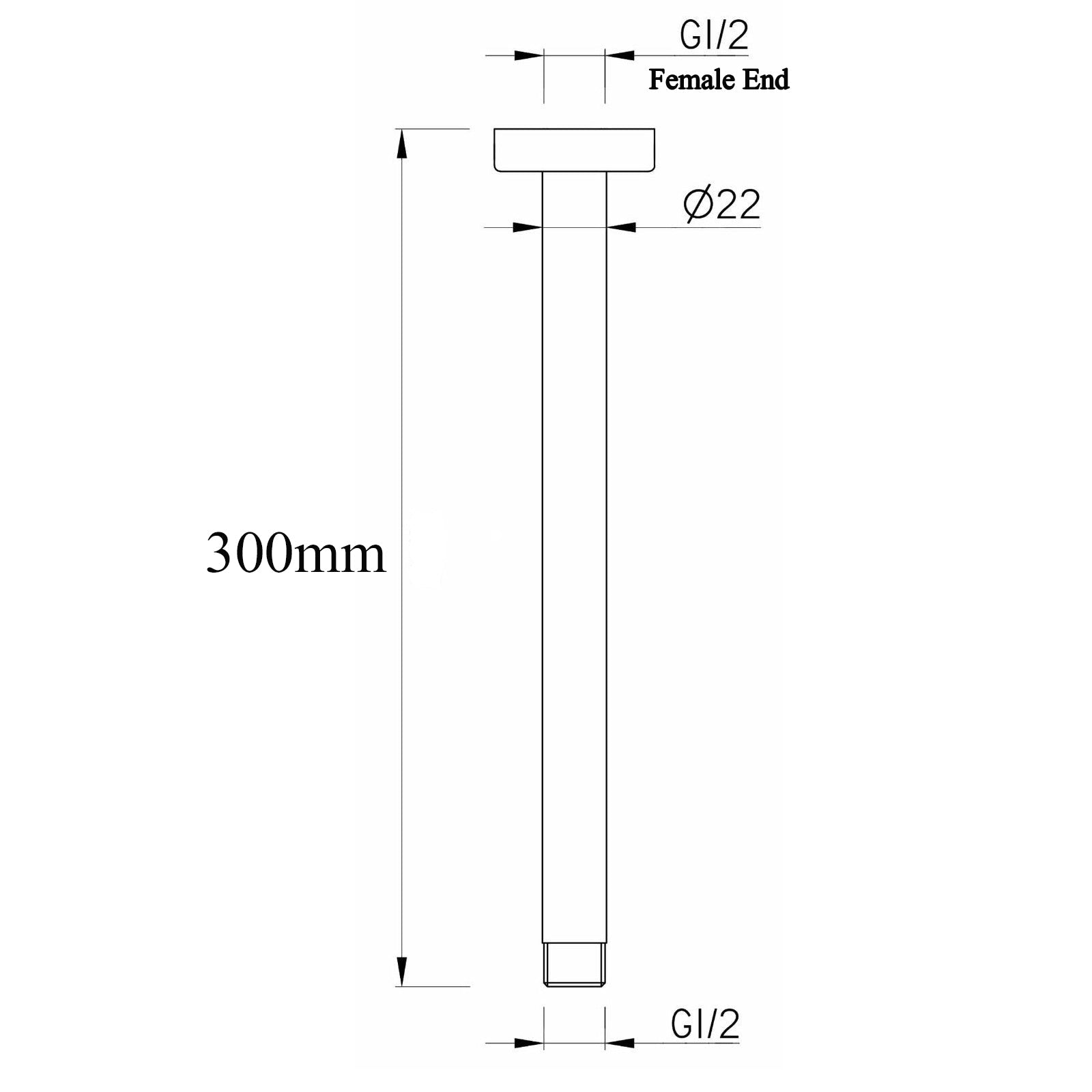 Round 230mm ABS Matte Black Shower Head with Ceiling Mounted Shower Arm size guide 2