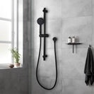 Round Black Adjustable Shower Rail with Round Black Handheld Shower - NZHomeware