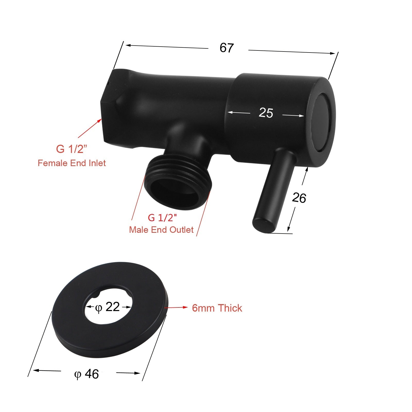 Round Black Brass Toilet Cistern Tap Angle Valve size guide 1