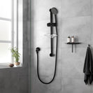 Round Black Shower Rail Sliding Holder with Soap Dish Water Hose & Wall Connector - NZHomeware