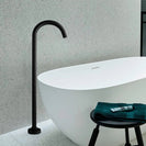 Round Black Solid Brass Freestanding Bath Spout Floor Mounted Bath Outlet - NZHomeware