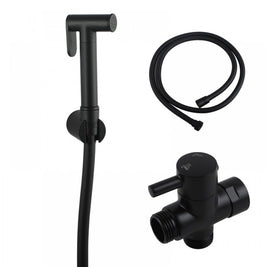 Round Black Toilet Bidet Spray Wash Kit with Diverter Tap Set 1.2m PVC Water Hose - NZHomeware