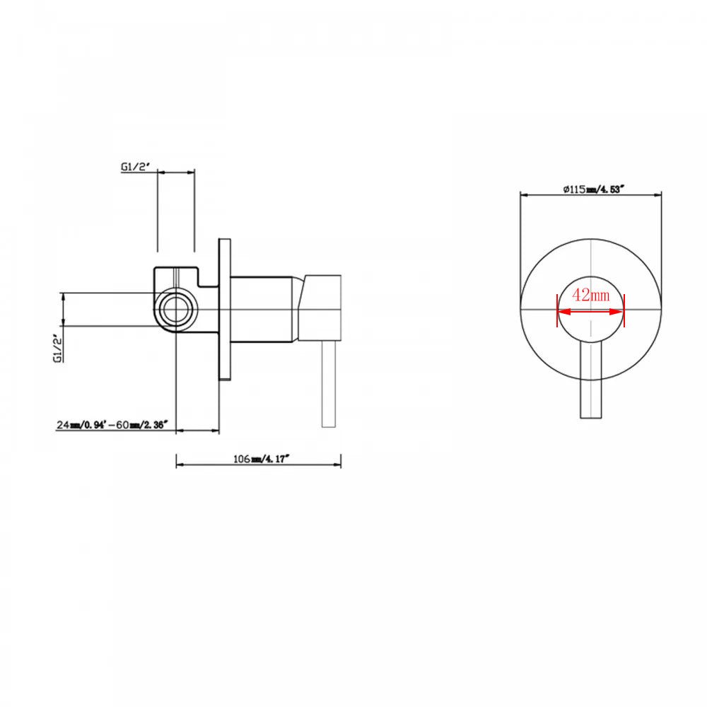 Round Brushed Nickel Bathtub/Basin Mixer Wall Mounted size guide 2